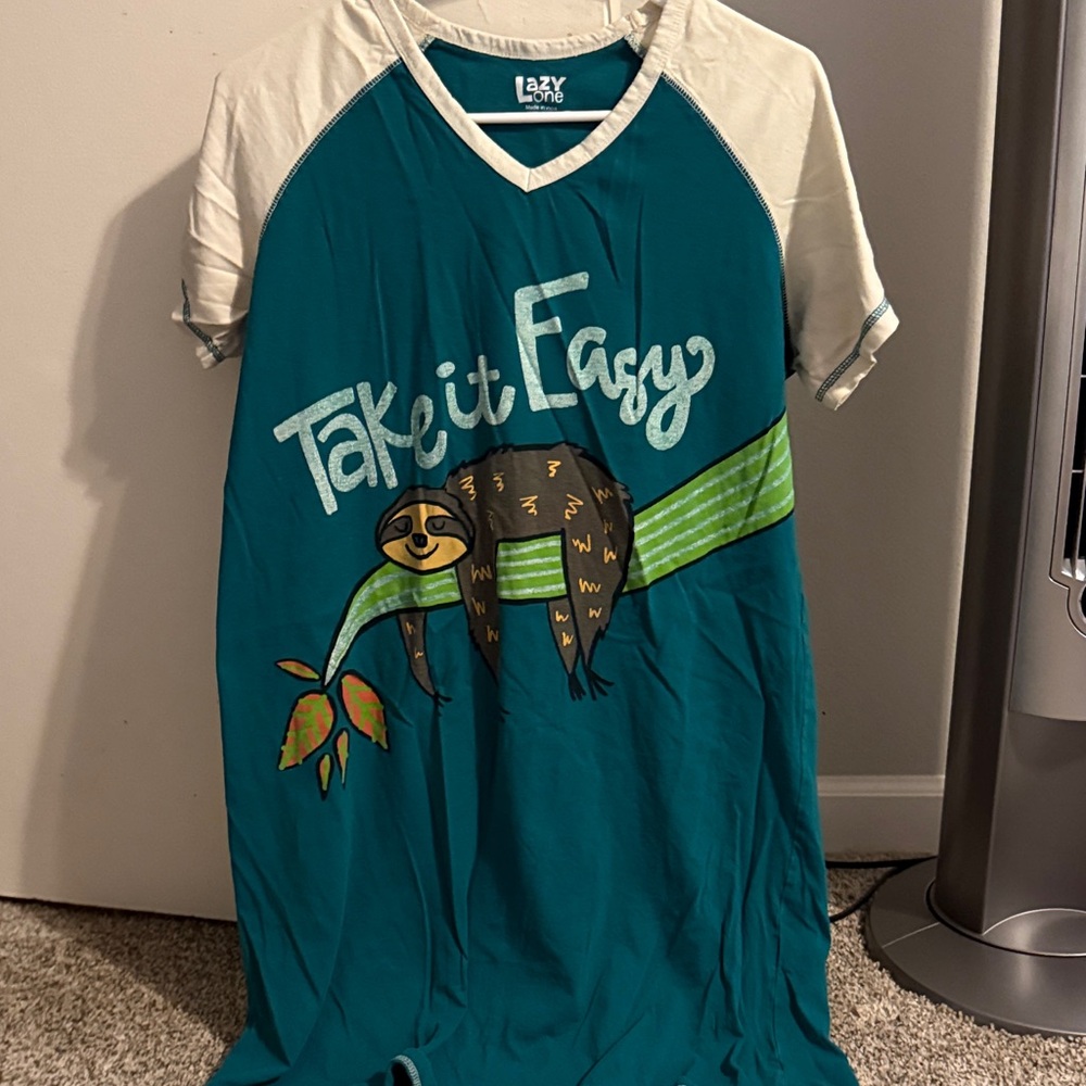 Lazy One Teal and Cream Sloth Pajama Shirt